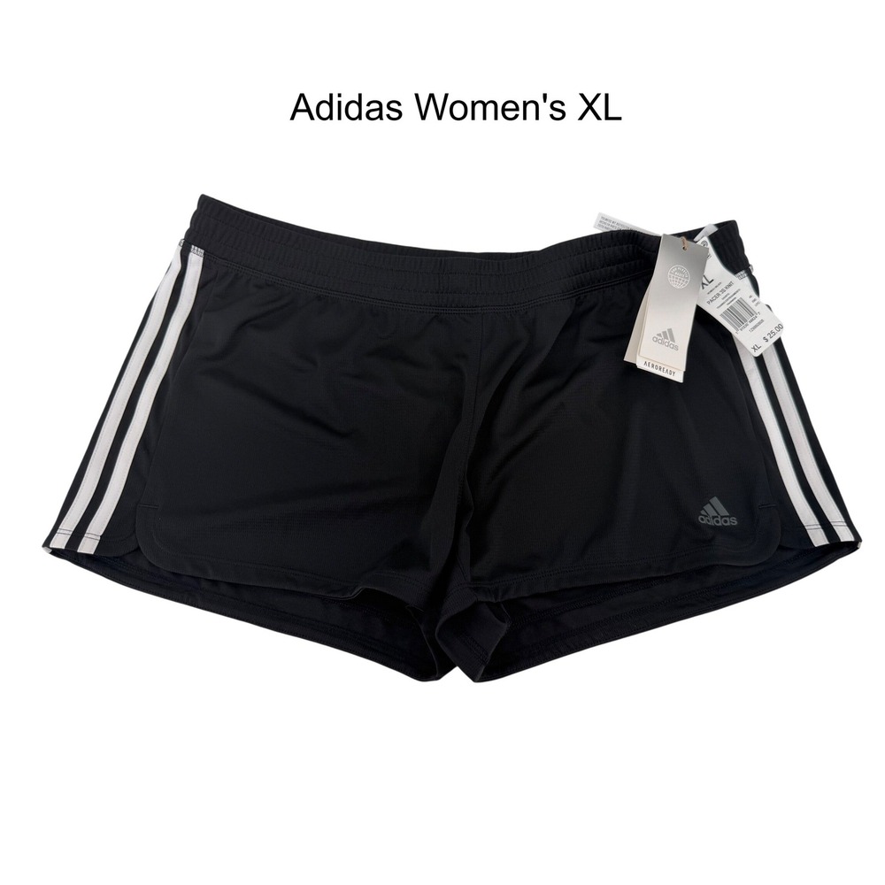 Adidas Pacer 3S Knit Training Shorts Womens XL Black White 3-Stripe